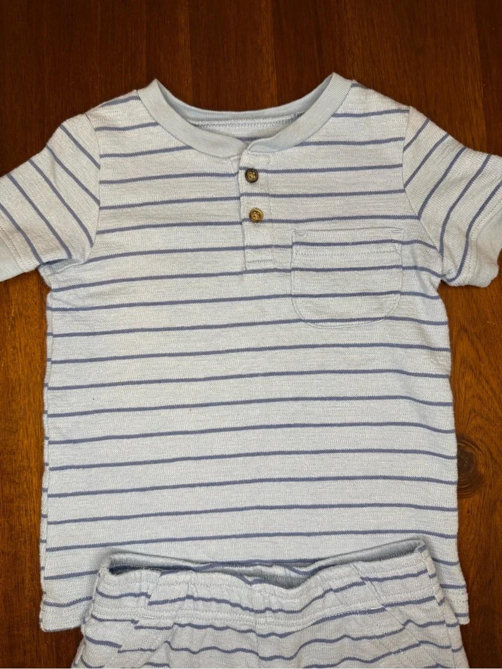 Carter's Light Blue Striped Tee with Navy Accents